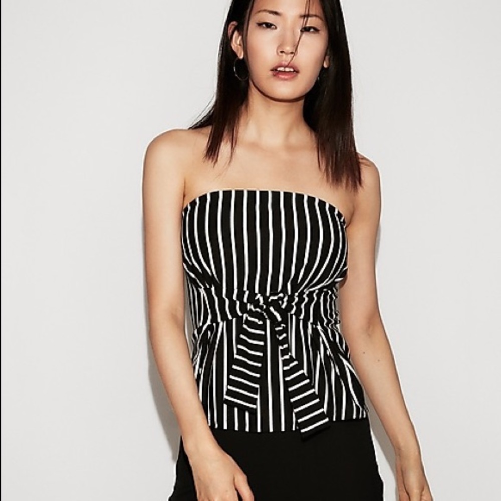 Express striped tie front tube top